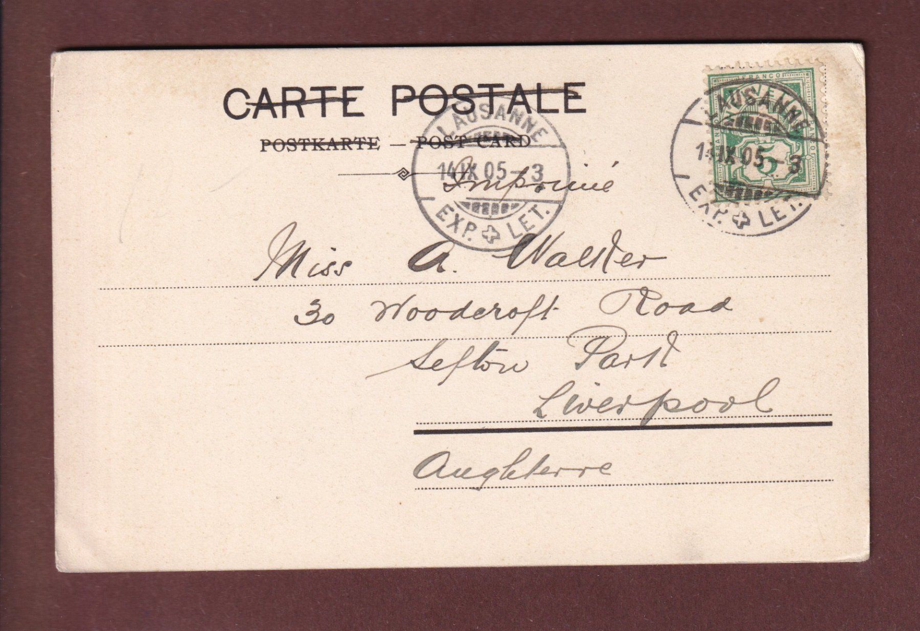 Cartoline postali: LAUSANNE - Ouchy - Port - 1905 CPN – Usato da Pully venduto da nicecards 1