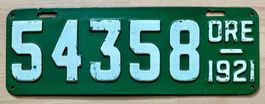 Altes USA-Autokennzeichen Oregon von 1921, Nummer 54358
