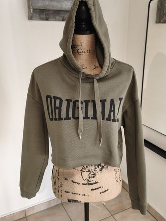 Khaki Cropped Hoodie, Aufdruck "Original", Grösse S