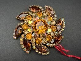 Vintage-Brosche, Kristall Steine Farbe Bernstein und Braun