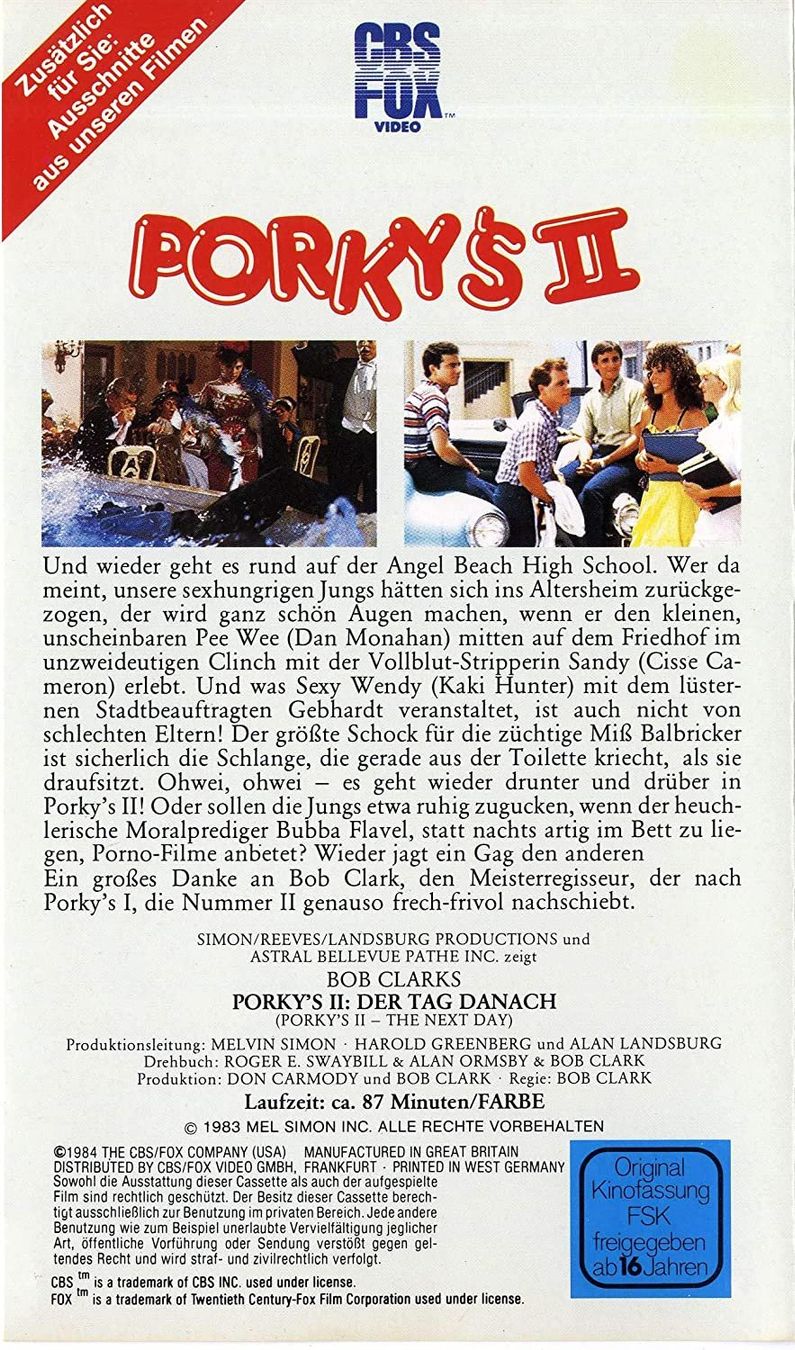 Tutti i VHS: Porky's II - Der Tag danach  CBS FOX VHS – Usato da Remetschwil venduto da Privatflohmi 1