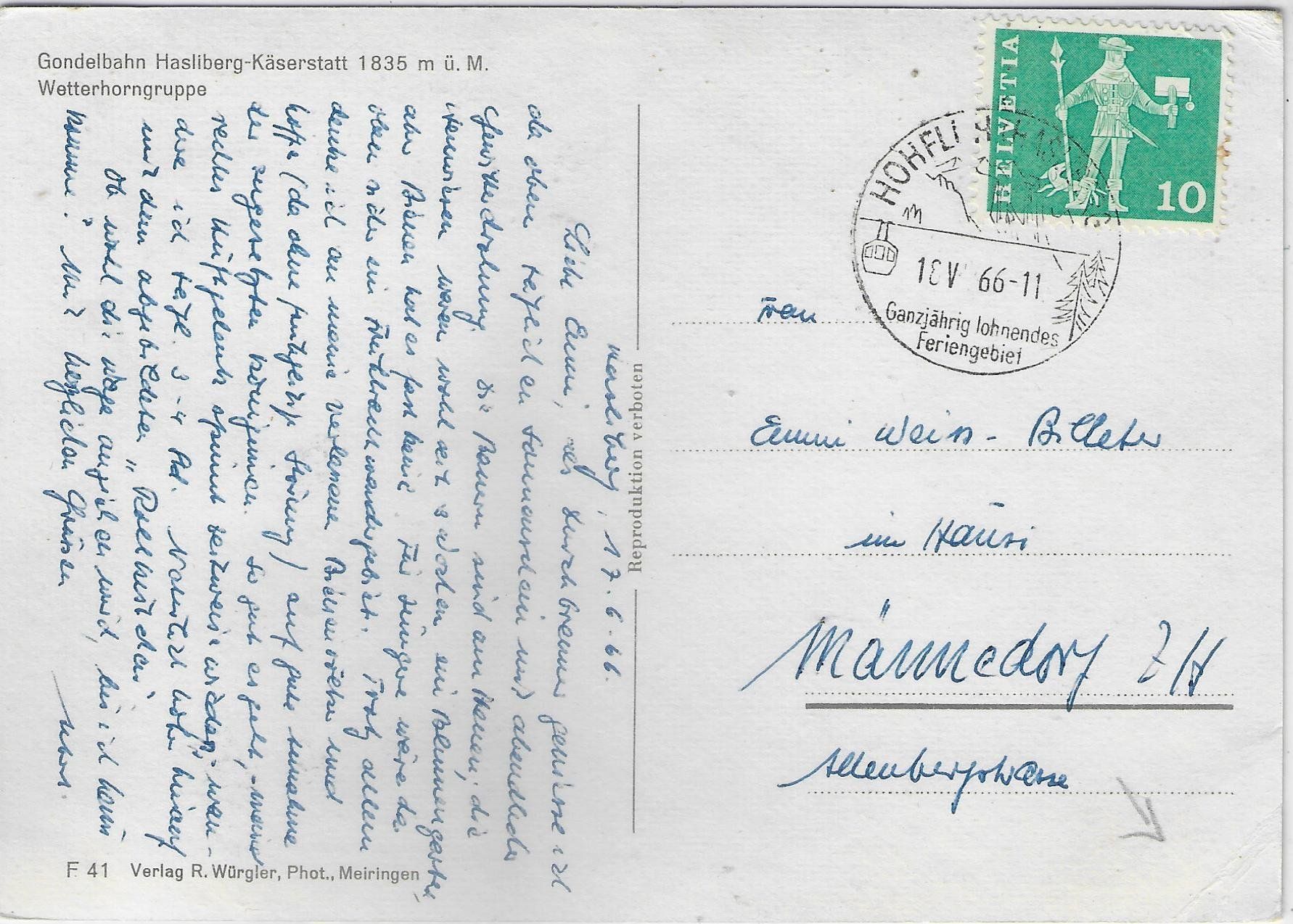 Cartoline postali: Gondelbahn Hasliberg-Käserstatt – Difettoso da Ettingen venduto da Kartenplanet 1