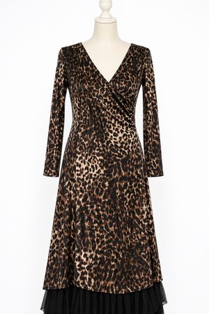 Stylisches Leopardenmuster Kleid mit Tüllsaum Gr. 38