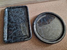 10 Tabletts, Marmor-Optik, schwarz/grau mit Blaustich