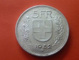 Top Silber 5 Fr. 1952  Auflage nur 0,15 Mio. Prägungen.