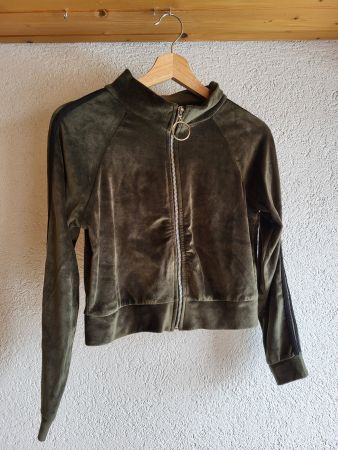 Khakifarbene Samtjacke mit Streifen, Grösse XS