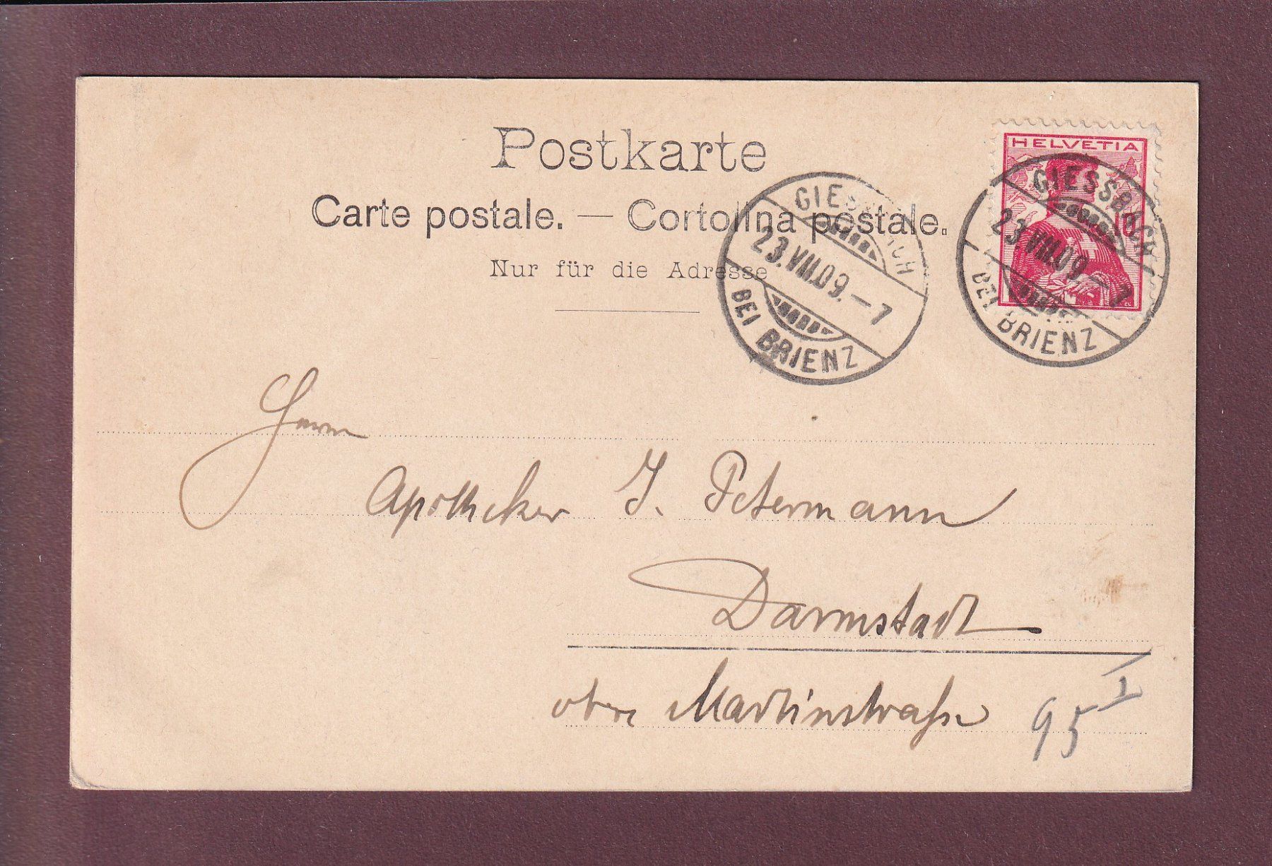 Cartes postales: GIESSBACH - 1909 – D'occasion à Pully par nicecards 1