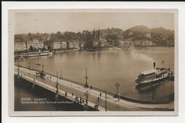 AK 1925 Luzern Seebrücke und Schweizerhofquai mit Schiff 👍