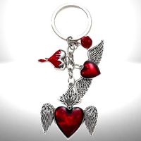 ❤️🖤Gothic Flügel-Herz Schlüsselanhänger mit Herz-Perlen🖤❤️