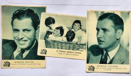 3 Karten Warner Baxter, Ronald Colman, fünf Zwillinge Dionne