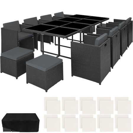 Aluminium Rattan Sitzgruppe 8+4+1 Schwarz mit Schutzhülle