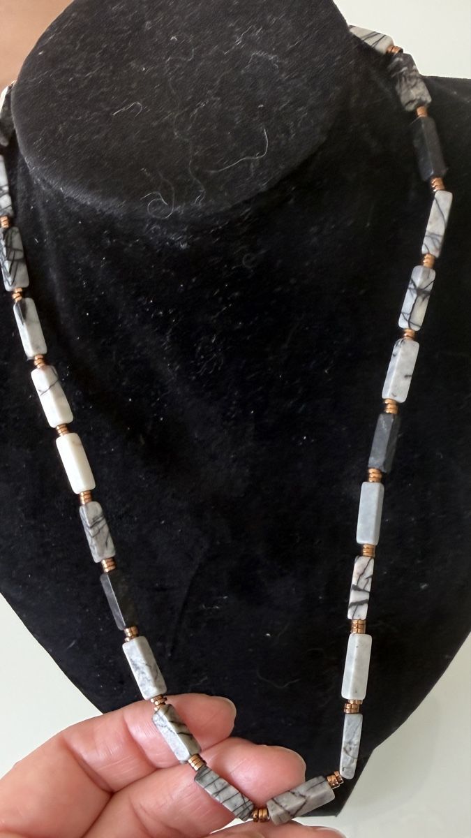 Catenine: Jaspis-Picasso Unikat, neu, 46 cm – Nuovo e nell'imballaggio originale da Ebikon venduto da Leonidas2