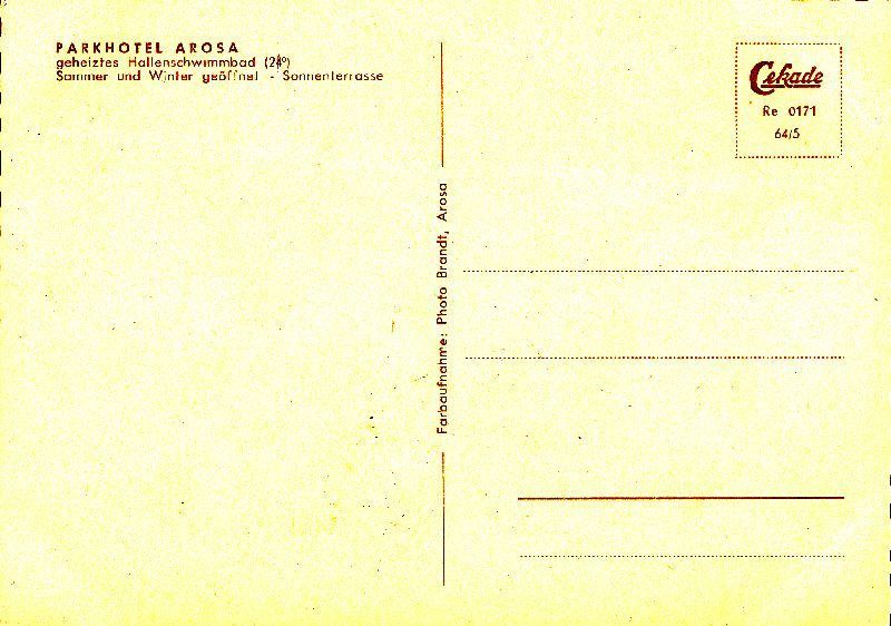 Cartoline postali: Arosa - Parkhotel Aufenthalt + c1970 – Usato da Emmenbrücke venduto da teestube 1