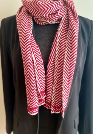 Echarpe chaude hiver cachemire motif chevrons rouge