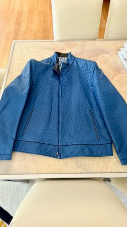 Zilli Trajan Blouson Straußenleder Gr 54 blau Frankreich