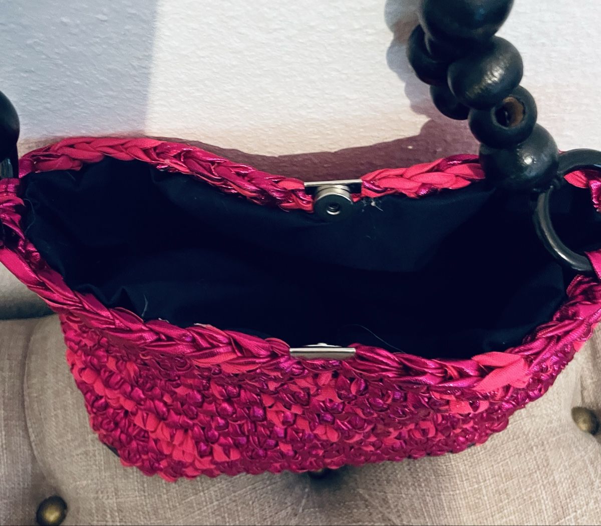 Taschen für Damen: Pinke Sommer Handtasche mit Holzperlen - Neu – Neu und originalverpackt aus Au ZH von Jaggy4 3