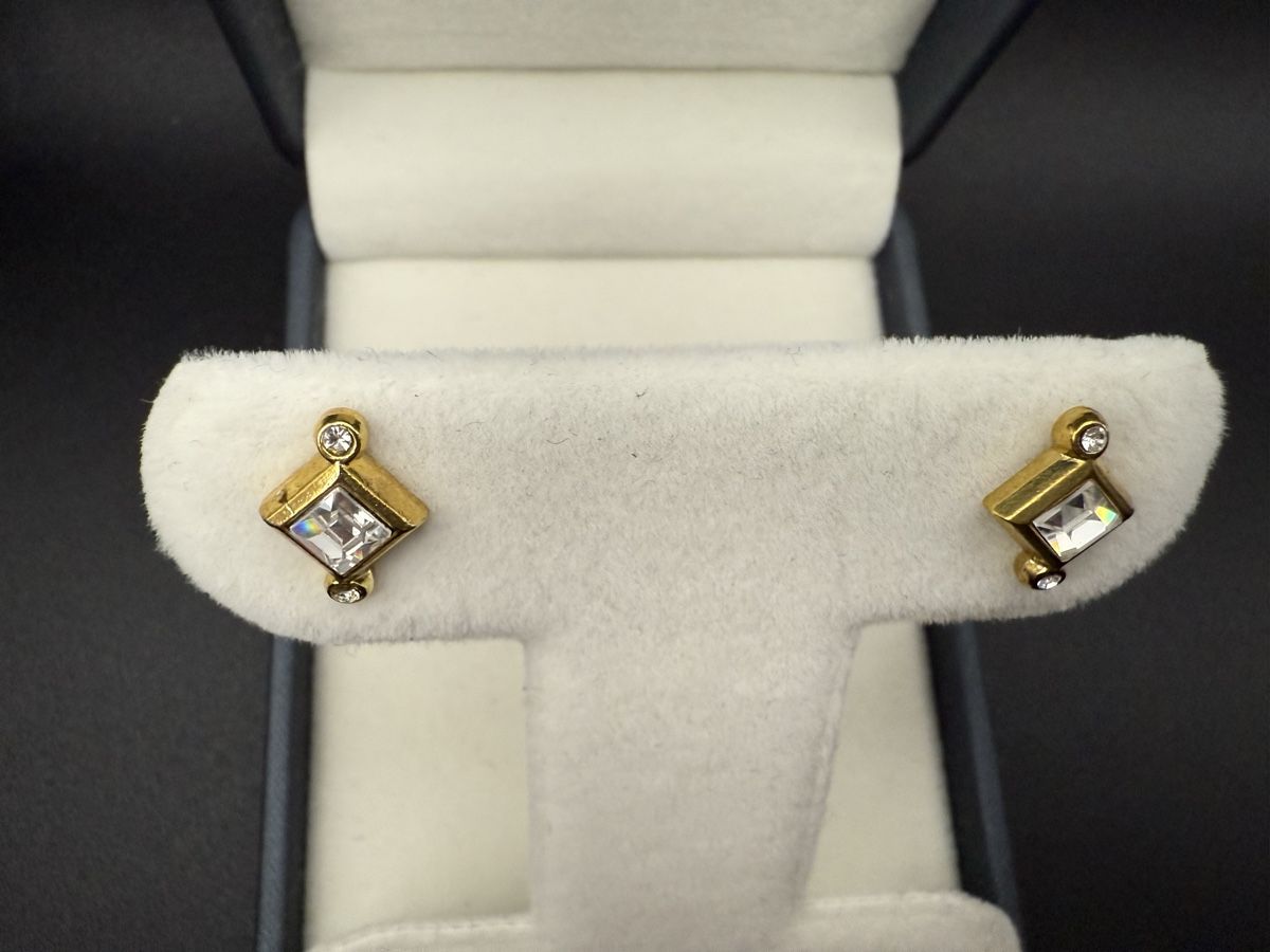 Orecchini pendenti & Orecchini a lobo: Vintage Goldfarbene Ohrringe mit Strasssteinen – Usato da Lamone venduto da LaCantinaMagica 4