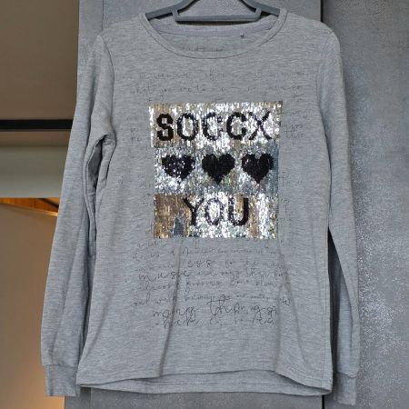 🐸 SOCCX CAMP DAVID PULLOVER 36/38 MIT PAILLETTEN BILD GRAU