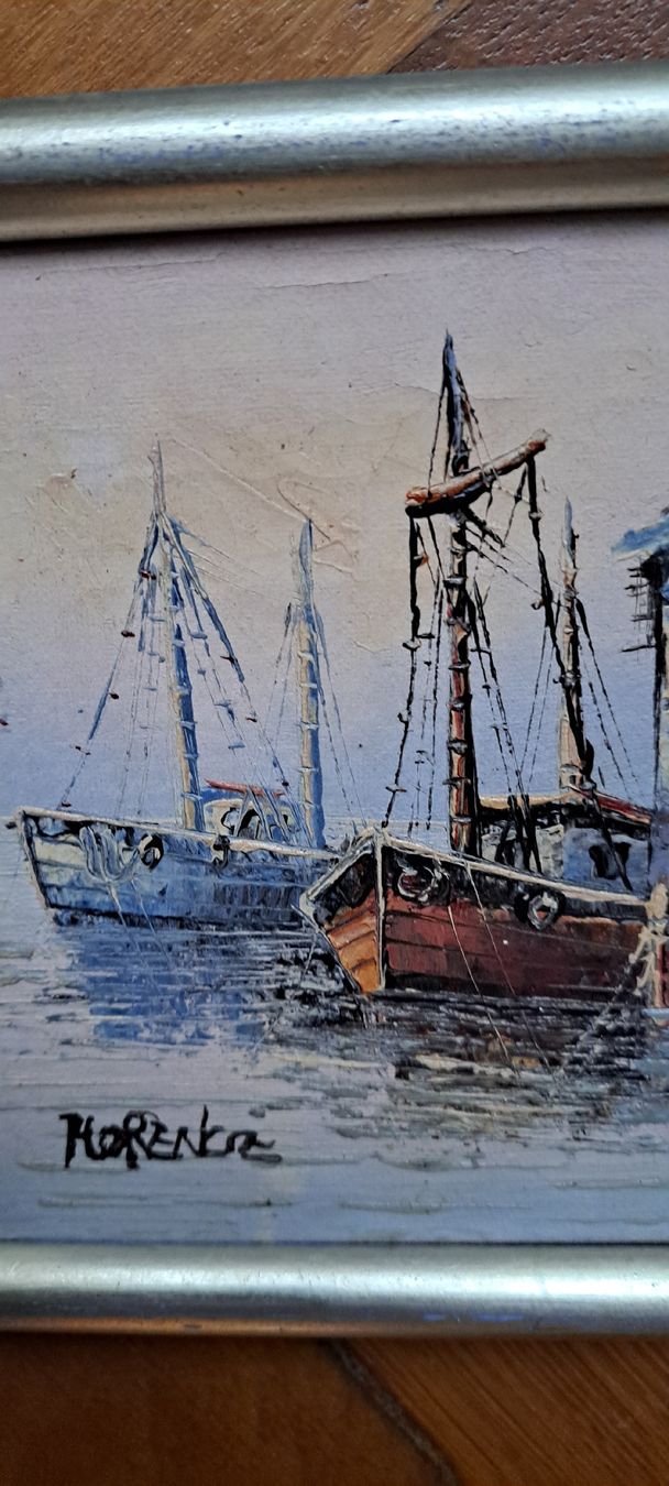 Dipinti: Ölbild ,Schiffe am Quai" – Usato da Basel venduto da DesireeYaDa 1