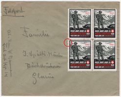 FEST.ART.ABT. 5 Soldatenmarke im Viererblock auf Brief
