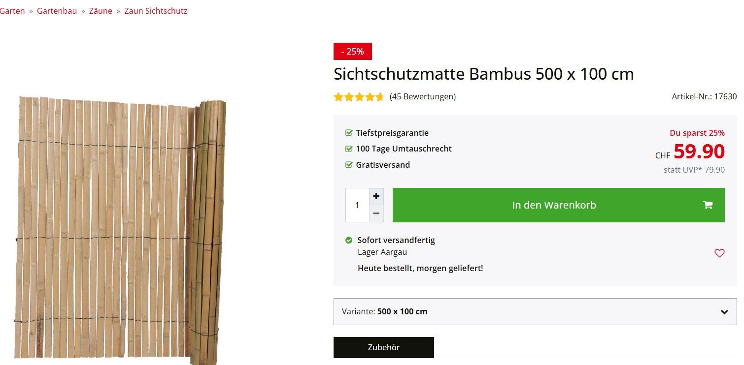 Fendivista: Sichtschutzmatte Bambus – Nuovo e nell'imballaggio originale da Boppelsen venduto da Lilotti1