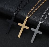 Edelstahl Kreuz Anhänger Halskette für Männer&Frauen Schwarz