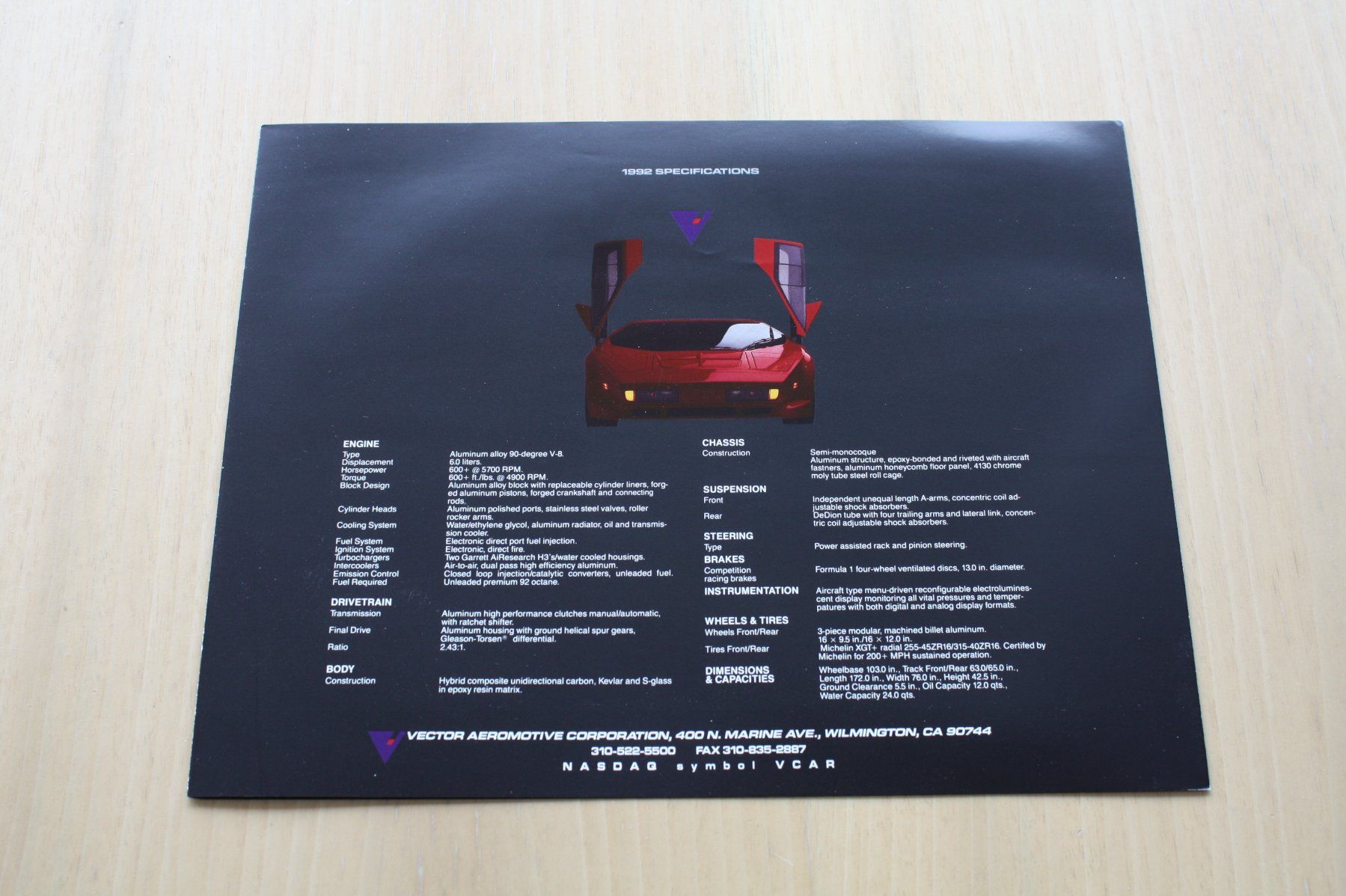 Documenti: Vector W8 Twin Turbo Prospekt 1992 – Usato da Wikon venduto da erwin400 4