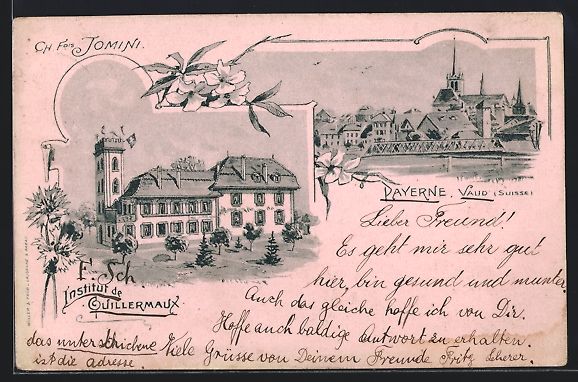 Cartoline postali: Payerne /Vaud, Institut Guillermaux, Le  – Usato da Berlin venduto da bartko-reher