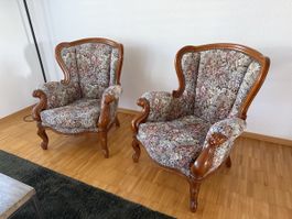 2er Set Antike Ohrensessel mit Blumenmuster, Top Zustand