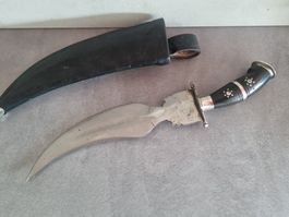 Dolch mit Lederscheide, Indien Kukri Stil, L 38 cm