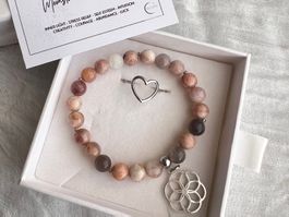 Set Bracelet en pierre de lune et de soleil  & bague coeur
