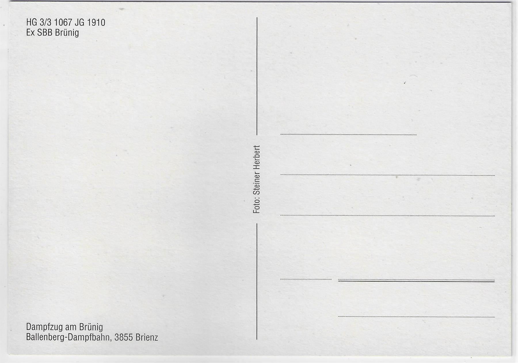 Cartes postales: Dampfzug am Brünig - Ballenberg- – Antique à Ettingen par Kartenplanet 1