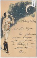 Arlequin Pierrot Harlekin in der Mondnacht, lune - Litho