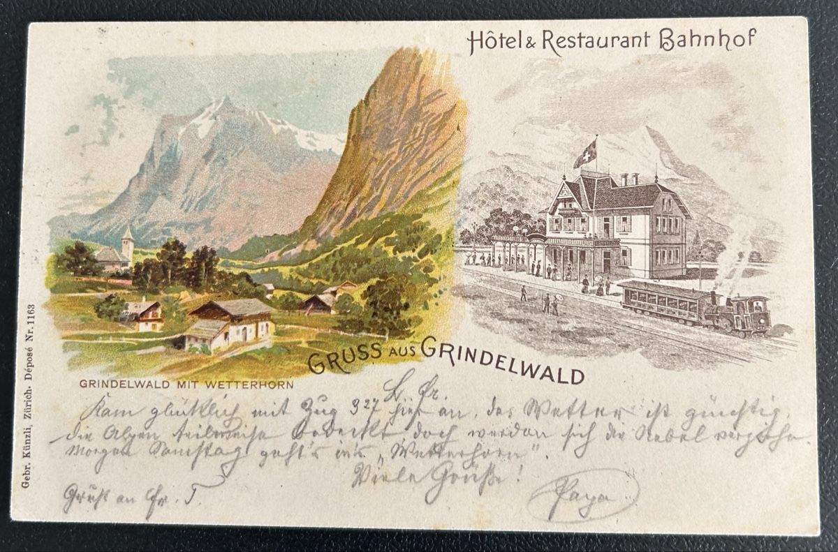 Ansichtskarten: Gruss aus Grindelwald Hotel Bahnhof  – Gebraucht aus Horw von Tellbub