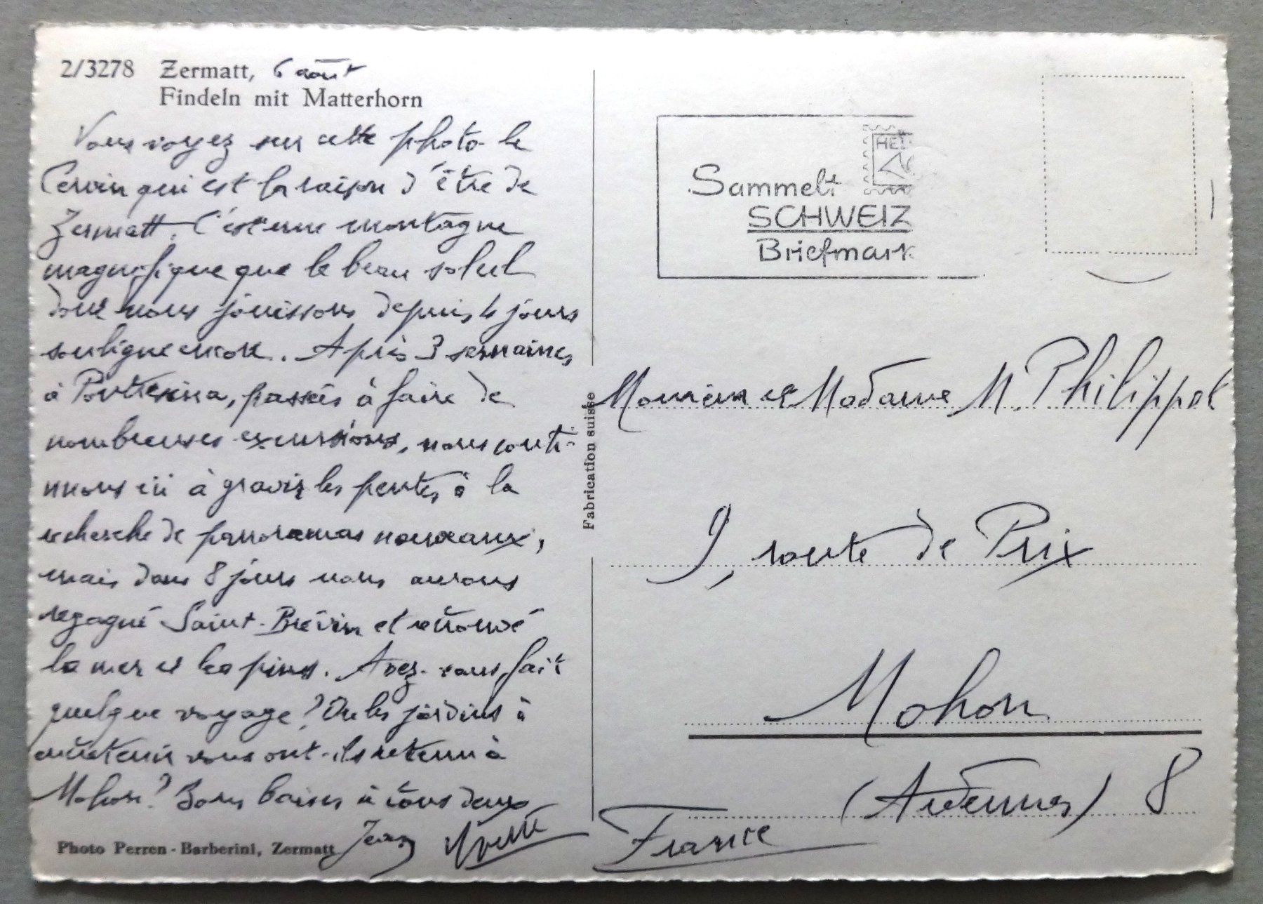 Cartoline postali: Zermatt, Findeln mit Matterhorn – Difettoso da Fétigny venduto da Billy2miny 1