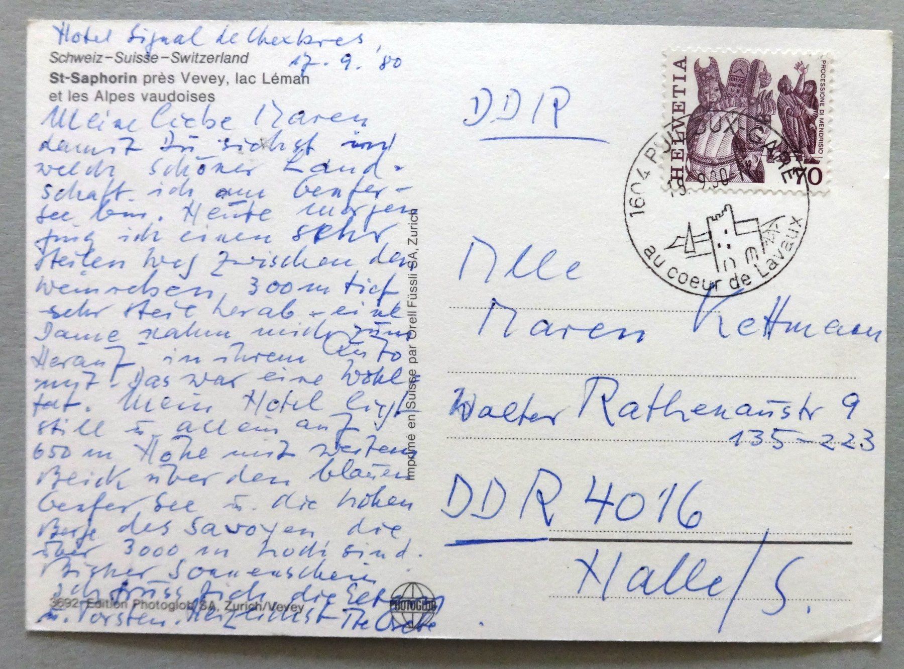 Cartoline postali: St. Saphorin près Vevey – Usato da Fétigny venduto da Billy2miny 1