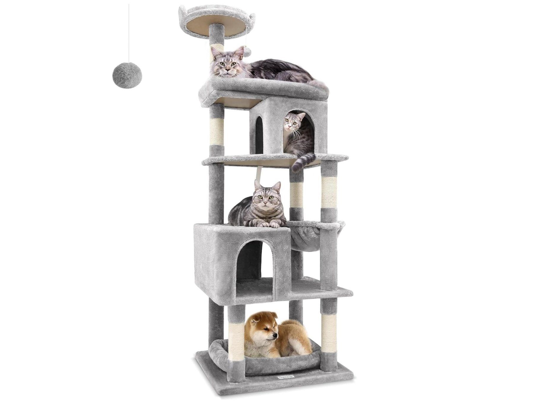 plschstoff fr kratzbaum 126 cm stabiler Katzenbaum mit 2 Aussichtsplattformen  Beige & Robust