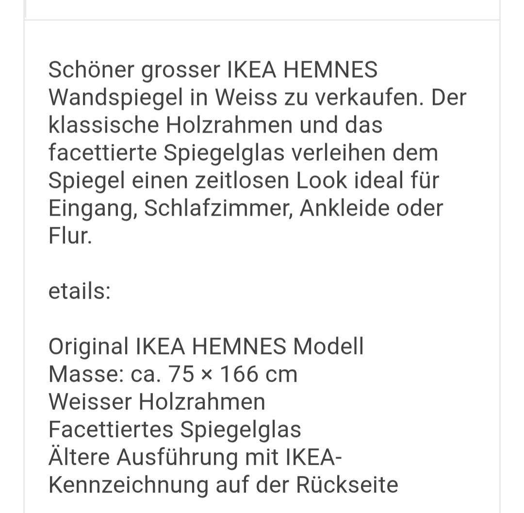 Ikea Spiegel: Spiegel HEMNES IKEA – Neu (gemäss Beschreibung) aus Kilchberg ZH von Kate77 2