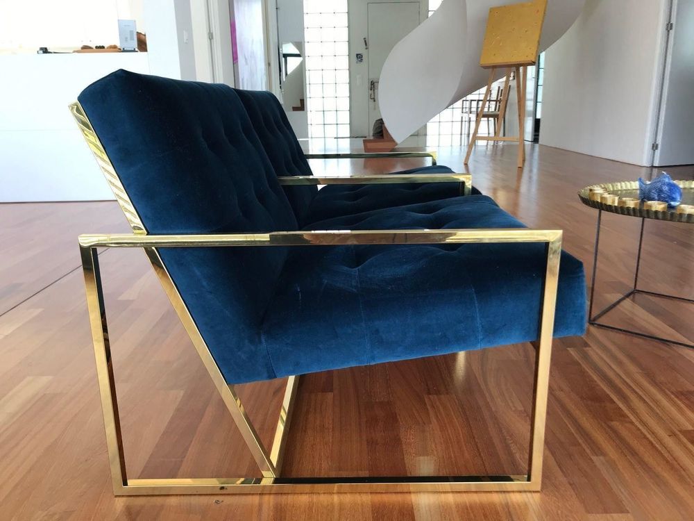 Sessel: 2x Jonathan Adler Goldfinger Blue Velvet Lounge Chair (-47%) – Gebraucht aus niederbipp von estherbenz 5