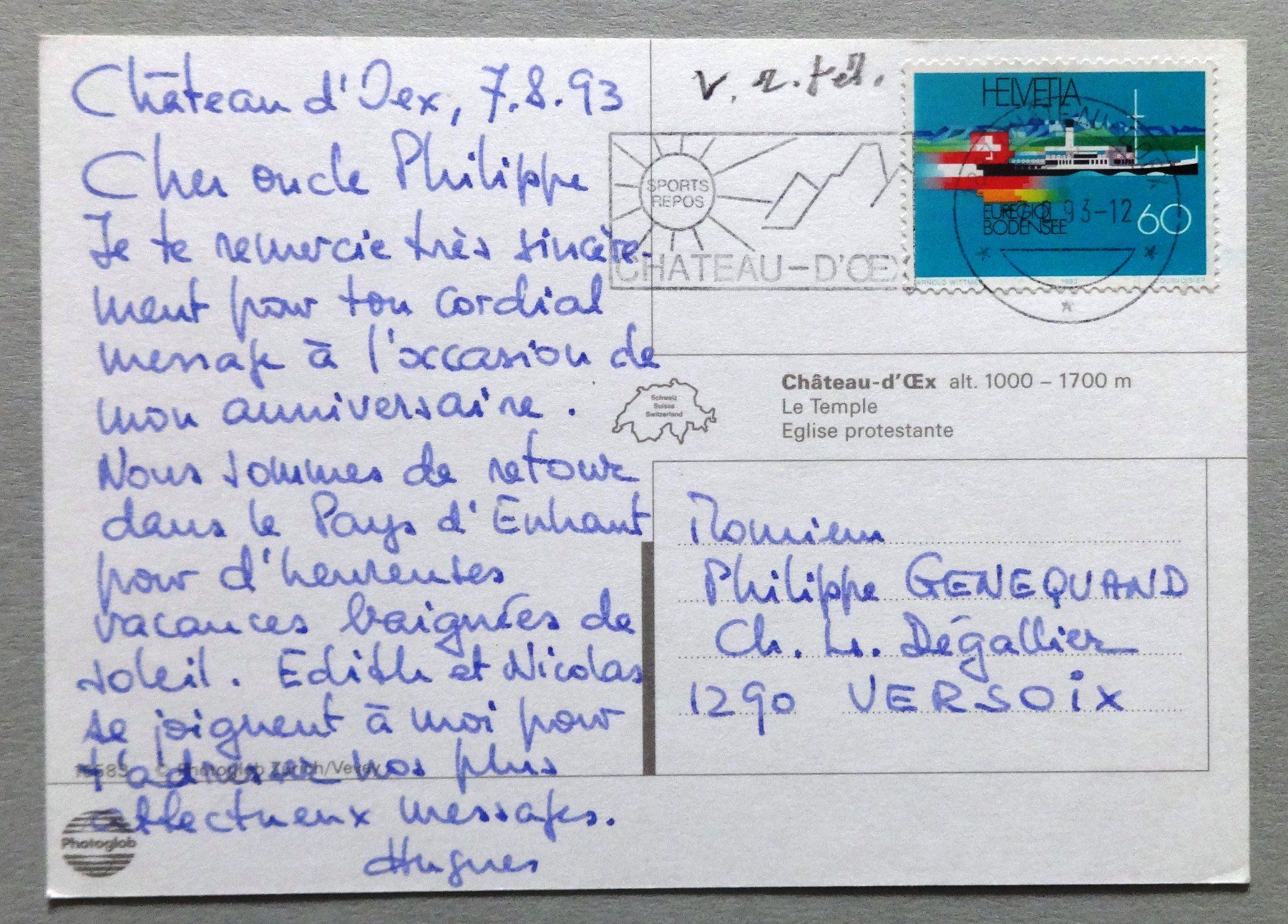 Cartes postales: Château-d' Oex, Le Temple – D'occasion à Fétigny par Billy2miny 1