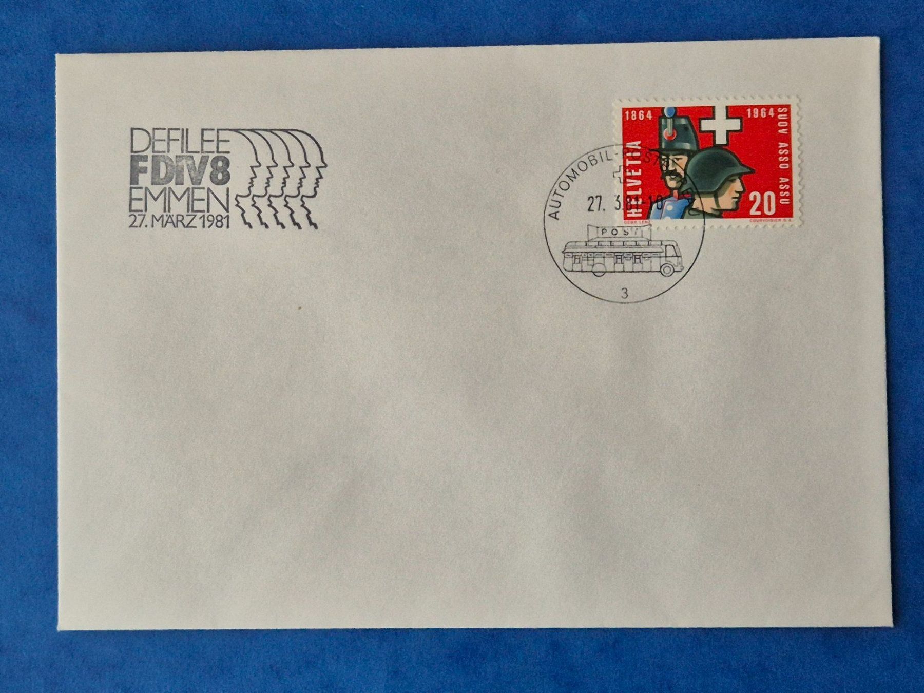 Tutti i francobolli: Brief mit Stempel DEFILEE Felddivision 8 in Emmen 27.3.1981 – Usato da Seewen SZ venduto da SuperpumaDisplayTeam