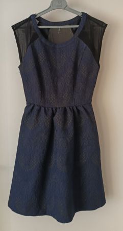 Naf Naf Abendkleid Gr 34 blau schwarz Kleid gotisch Damen