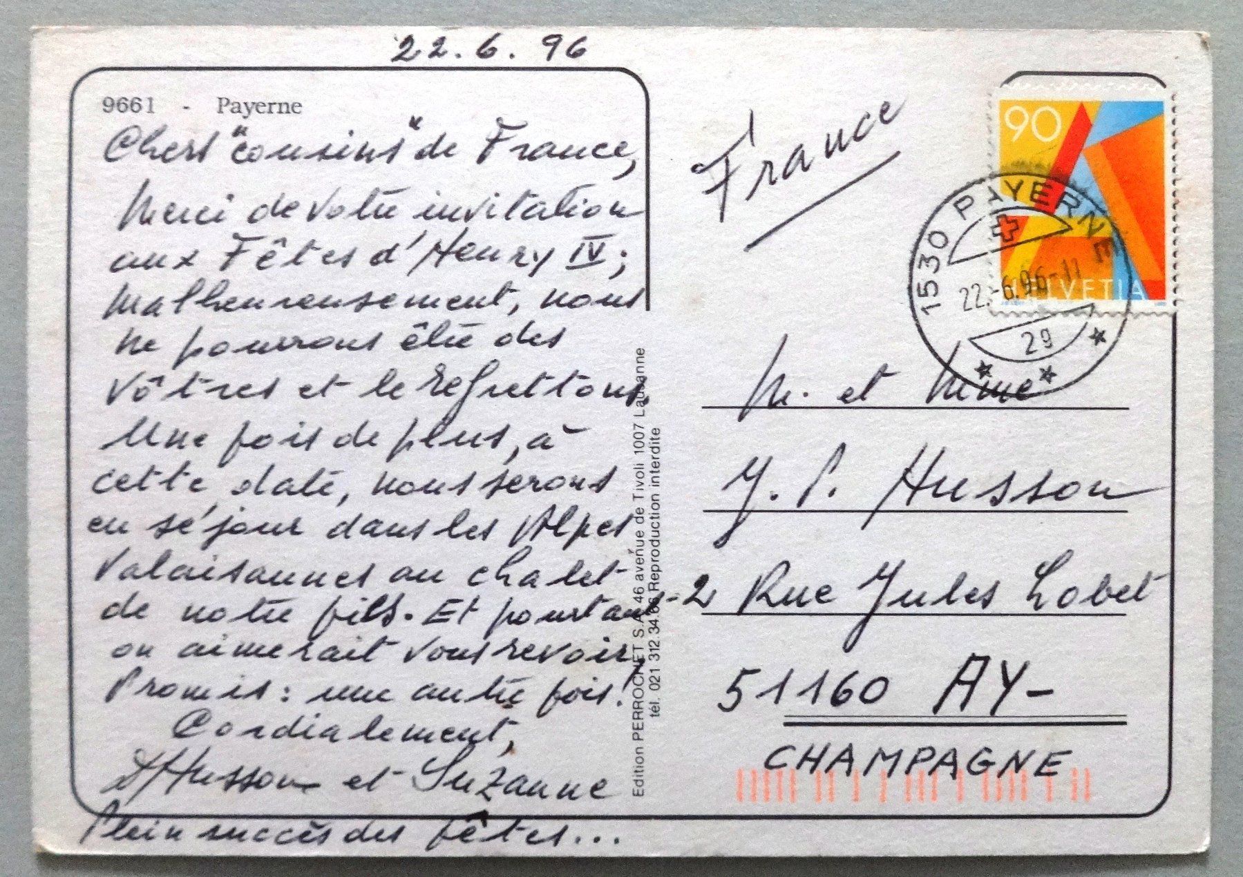 Cartoline postali: Payerne – Usato da Fétigny venduto da Billy2miny 1