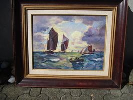 Schrimpf J. sign. datiert 1921-Segelschiffe Oel Lw 88 X 73cm
