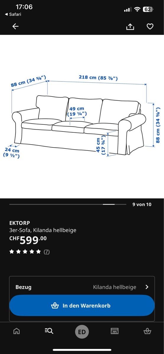 Divani: 3er-Sofa EKTORP inkl. Hocker – Usato da Kölliken venduto da ErmelindaE 2