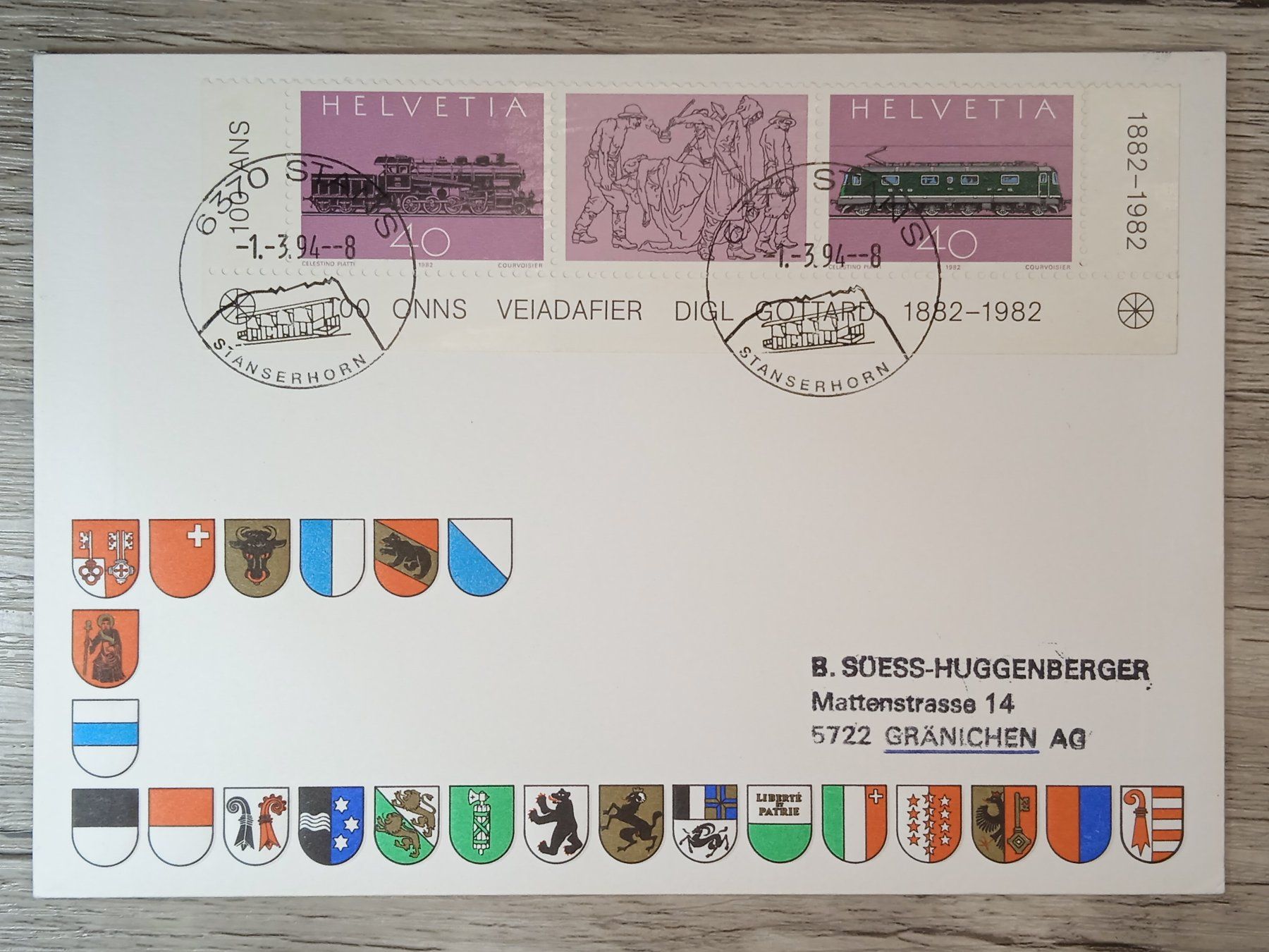 Alle Briefmarken: TR51 Enveloppe + Timbre Suisse 1994 – Gebraucht aus Cousset von Patrick_Collections