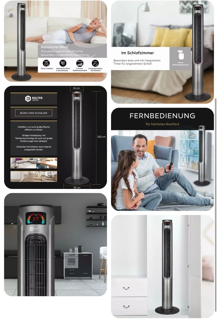 Ventilatori: + Turmventilator mit Fernbedienung 120cm Ventilator Timer Sä – Nuovo e nell'imballaggio originale da Amriswil venduto da JaJa-Express 1