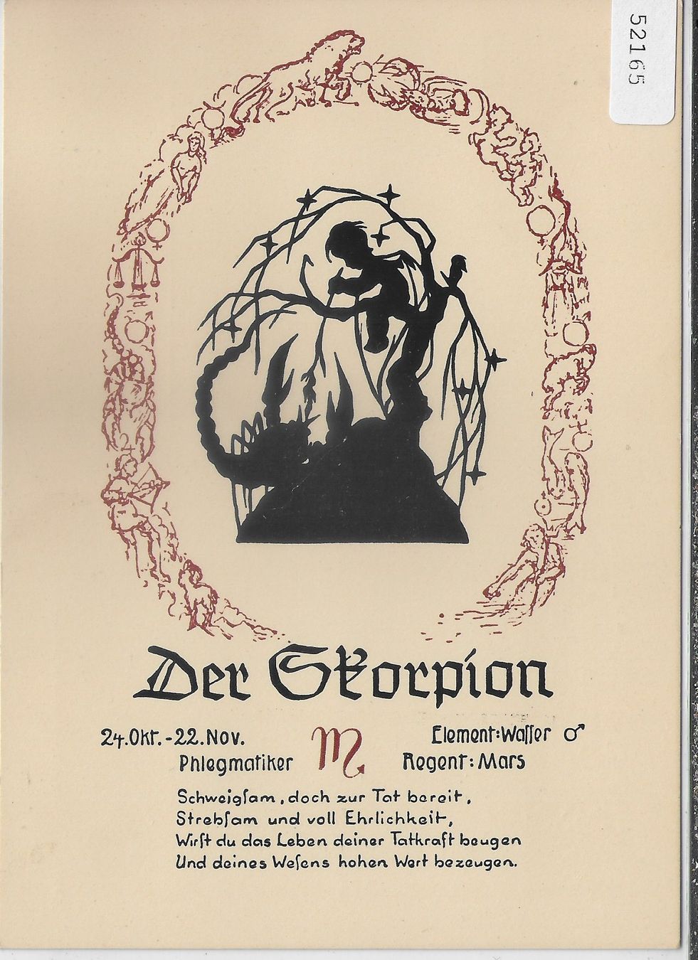 Ansichtskarten: Horoskop - Der Skorpion - Scherenschnitt – Gebraucht aus Ettingen von Kartenplanet