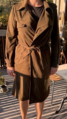 Mantel Zara Basic braun/olive Wildlederoptik