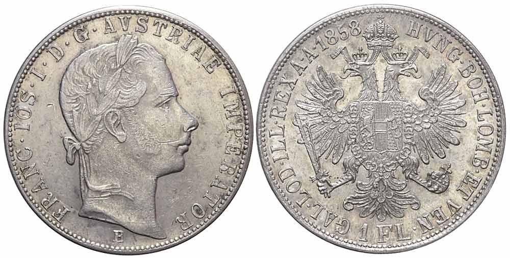 Tutti le monete: Florin 1858 B, Kremnitz – Usato da Chiasso venduto da Novamarketing